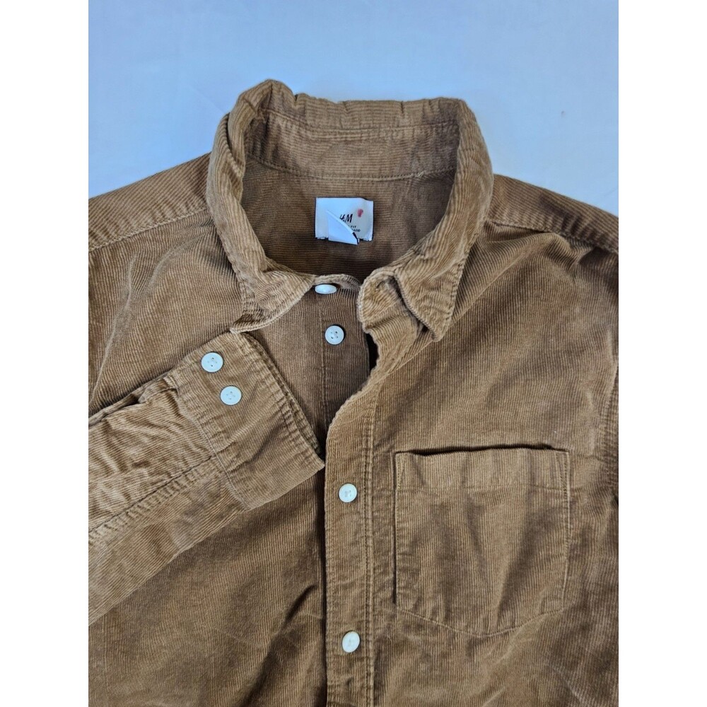 H&M Shirt Men's Size Small Brown Corduroy Button Up Long Sleeve Hipster Utility